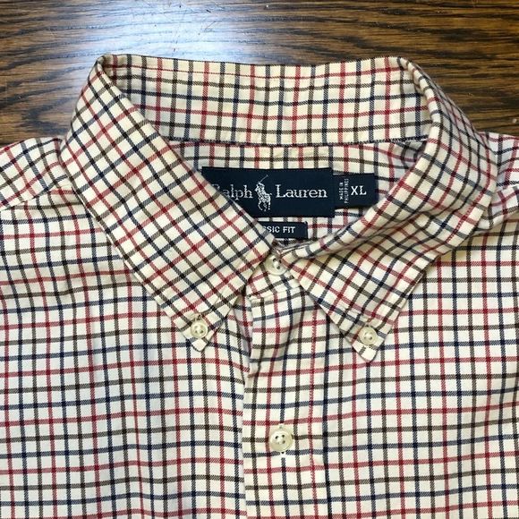 RALPH LAUREN Mens Long Sleeve Red Blue Window Pane Button Down Dress Shirt Sz XL - Picture 3 of 10